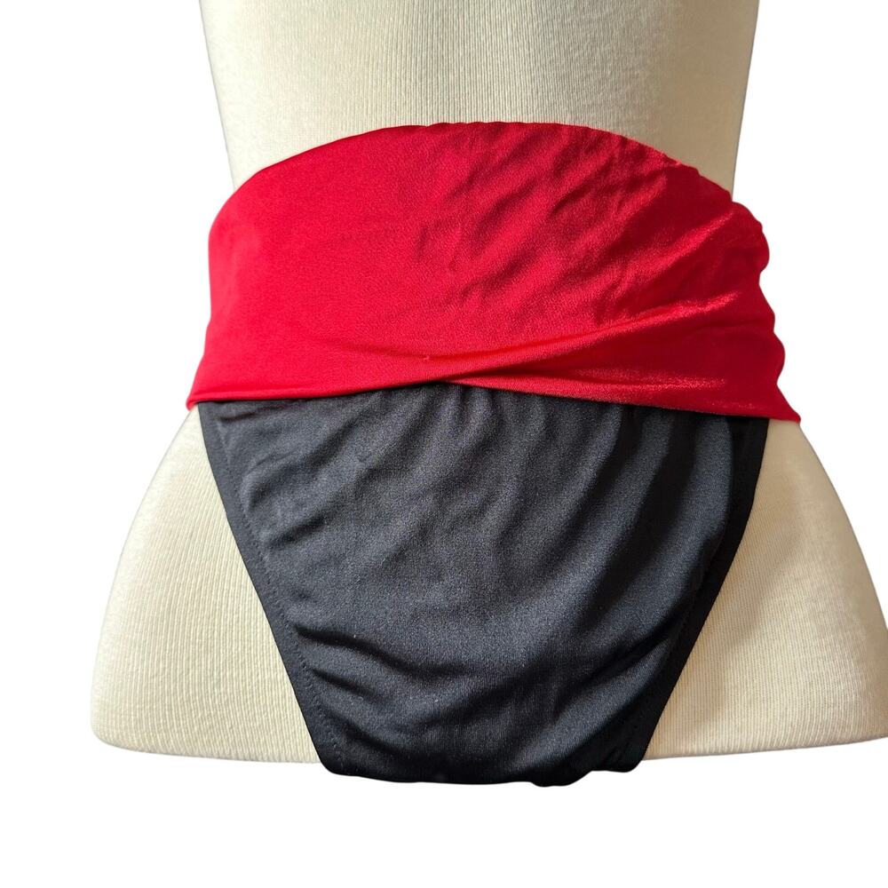 Vintage 80s/90s Bikini bottom Swimwear Red black fold over  
Women’s Size Med/L